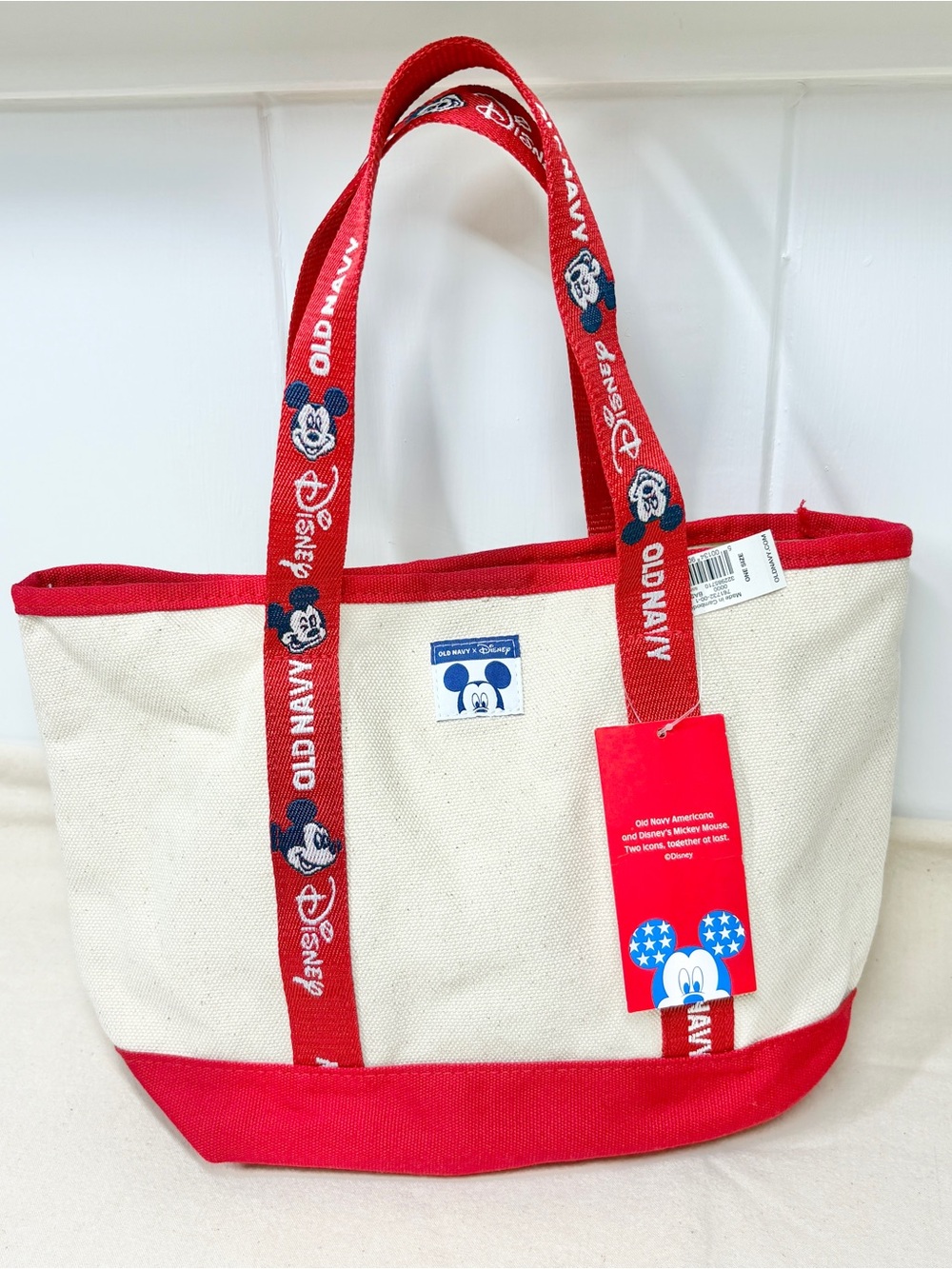 Old Navy x Disney Collab Mickey Mouse Tote Bag Red Beige
